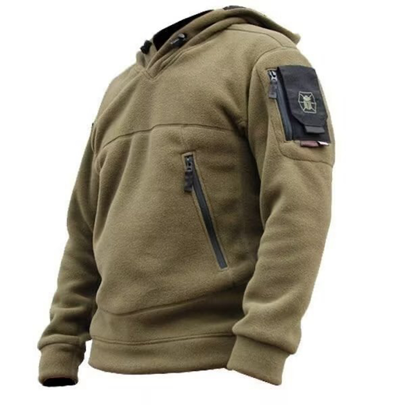 Outdoor Hunting Hoodie - 男性の冬の熱フリース屋外狩猟ジッパー軍事戦術ジャケットフード付きコートソフトハイキングジャケット男性の戦術的な屋外