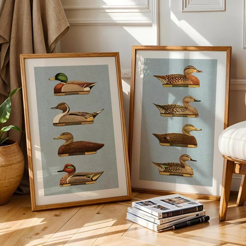Outdoor Hunting Paintings - レトロなアヒルプリントの屋外アート、アヒルデコイポスター、アウトドア風ウォールプリント、ホームオフィス装飾、自然ウォールアート、ハンティングギフト（男性向け）