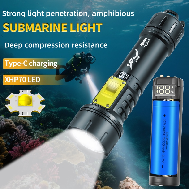 Hunting & Outdoor Supplies Vanderbijlpark - 新しい XHP70 ダイビング懐中電灯 IPX8 防水デジタル充電ケースデュアルユース水中陸高輝度懐中電灯