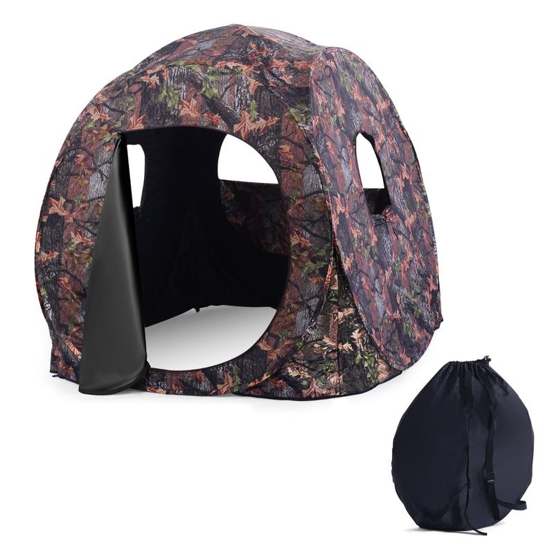Hunting & Outdoor Supplies Carterton - 3人用ポップアップハンティングテント、PUオックスフォード生地、スチールフレーム、270度ビュー窓、隠蔽型屋外観察、キャリーバッグ、迷彩柄、152x152x163cm