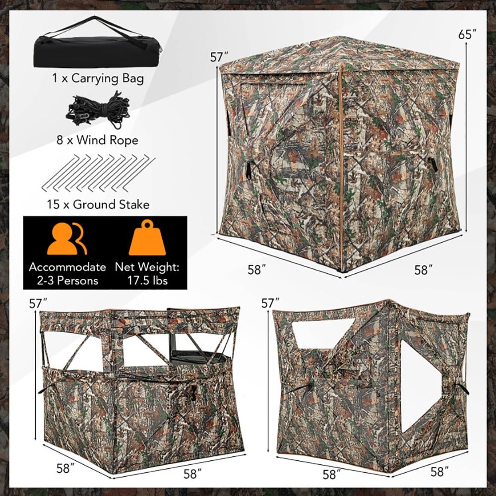 Hunting & Outdoor Supplies Carterton - 5-in-1着脱式ハンティングブラインド、天窓付き2～3人用、屋外迷彩シェルター、1個