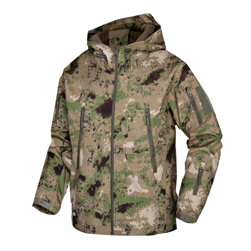 Outdoor Hunting Hoodie - メンズアウトドアTADシャークスキンソフトシェルジャケット迷彩フード付きタクティカルハンティング防風コートキャンプハイキング服
