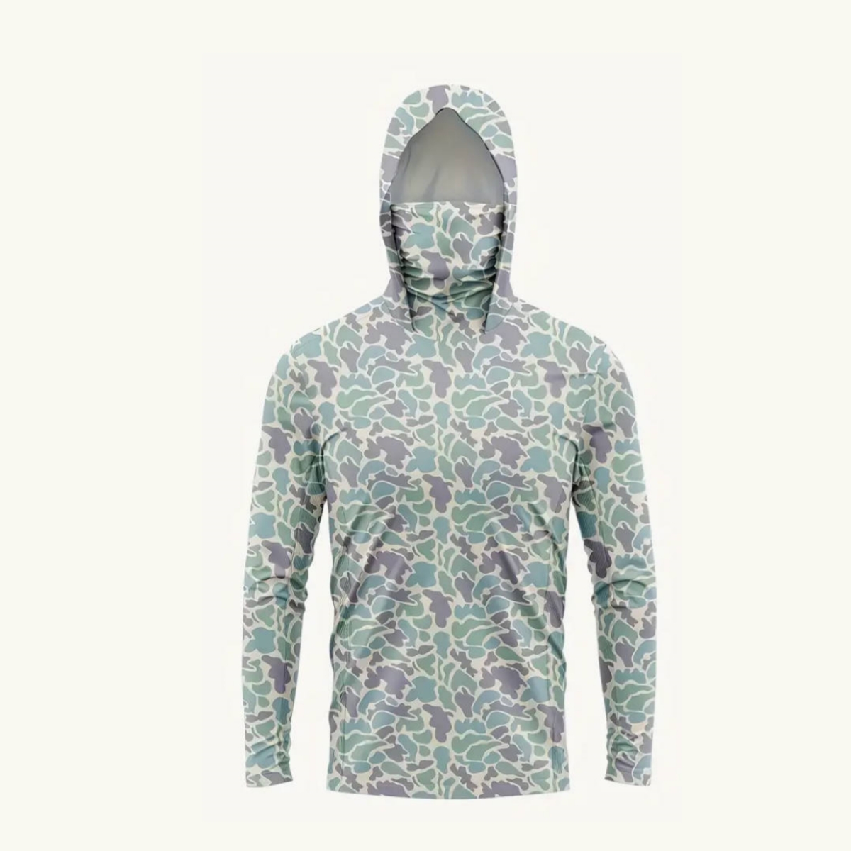 Outdoor Hunting Hoodie - メンズUPF50+日焼け防止フィッシングフーディー、フェイスマスク付き、カモフラージュプリント、速乾性、UVカット、ハンティング、ボート用長袖シャツ
