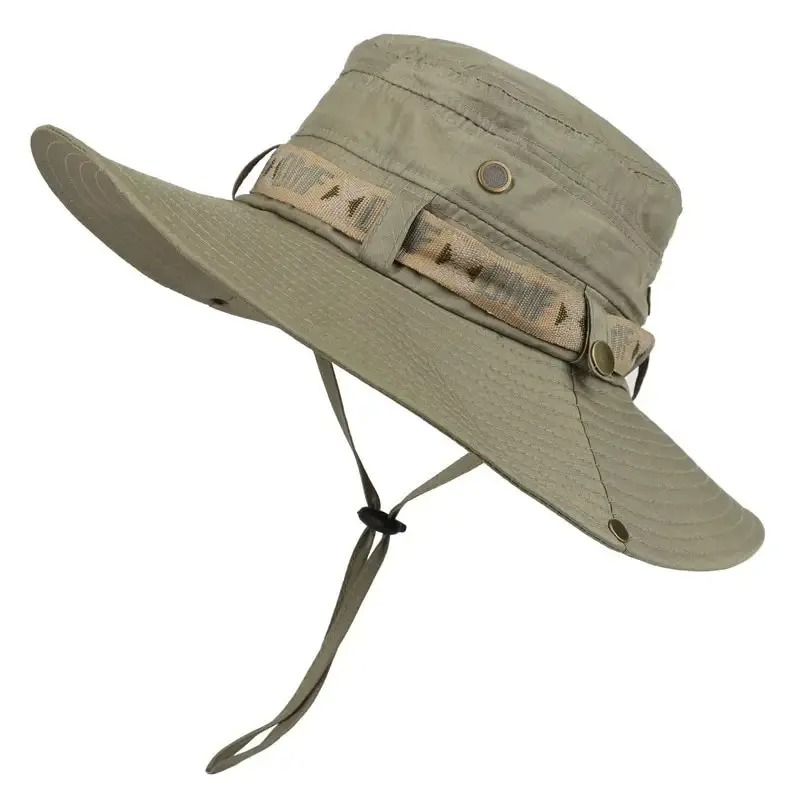 Hunting Outdoor Hats - 夏の男性バケットハット屋外 UV 保護つば広パナマサファリ狩猟ハイキング帽子メッシュ漁師帽子ビーチ日焼け止めキャップ