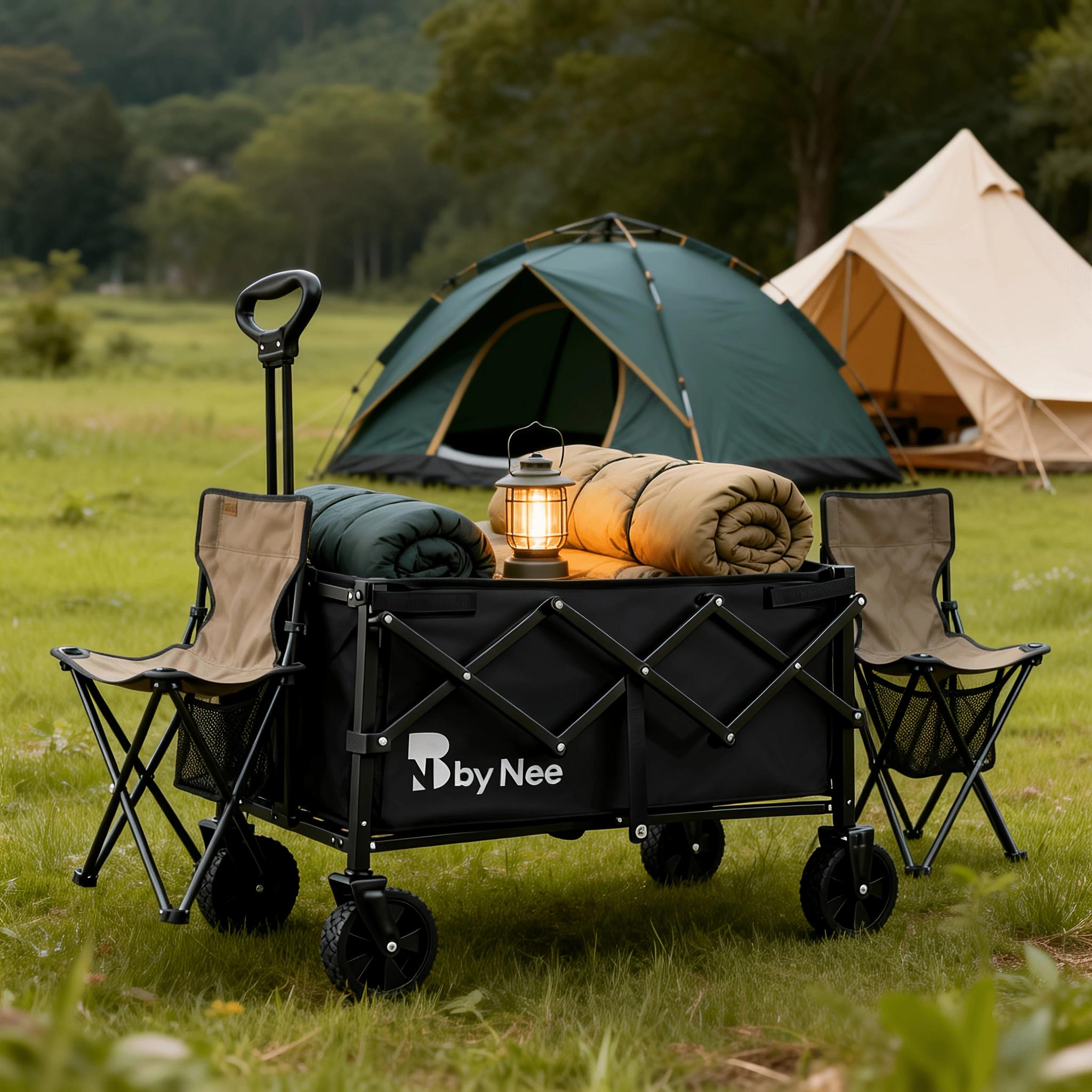 Hunting Outdoor Shop - 頑丈な折りたたみ式ワゴンカート、折りたたみ可能なアウトドアキャンプビーチトロリー、全地形対応ホイール、炭素鋼製、600Dオックスフォード、耐荷重650ポンド、組み立て不要、ガーデンショッピングハンティングトロリー、ツールホルダー付き