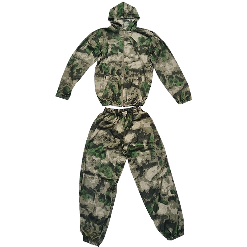 Outdoor Hunting Hoodie - 屋外用フード付きセットアップ メンズ 軽量メッシュ迷彩スーツ 夏用通気性カバーオール タクティカルハンティングウェア 防蚊作業服