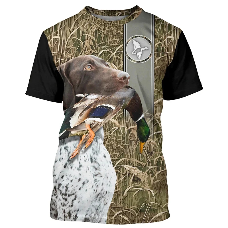 Hunting Outdoor Shop - ハンティングカモフラージュダックメンズ半袖服トップス、狩猟用アニマル柄プリントトップスTシャツ、夏用メンズアウトドアTシャツ