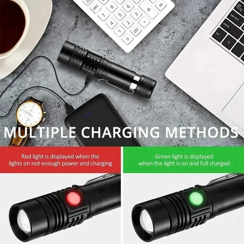 T6 LED 充電式懐中電灯、18650 ズーム可能なトーチ - Hunting Outdoor のレビューと価格