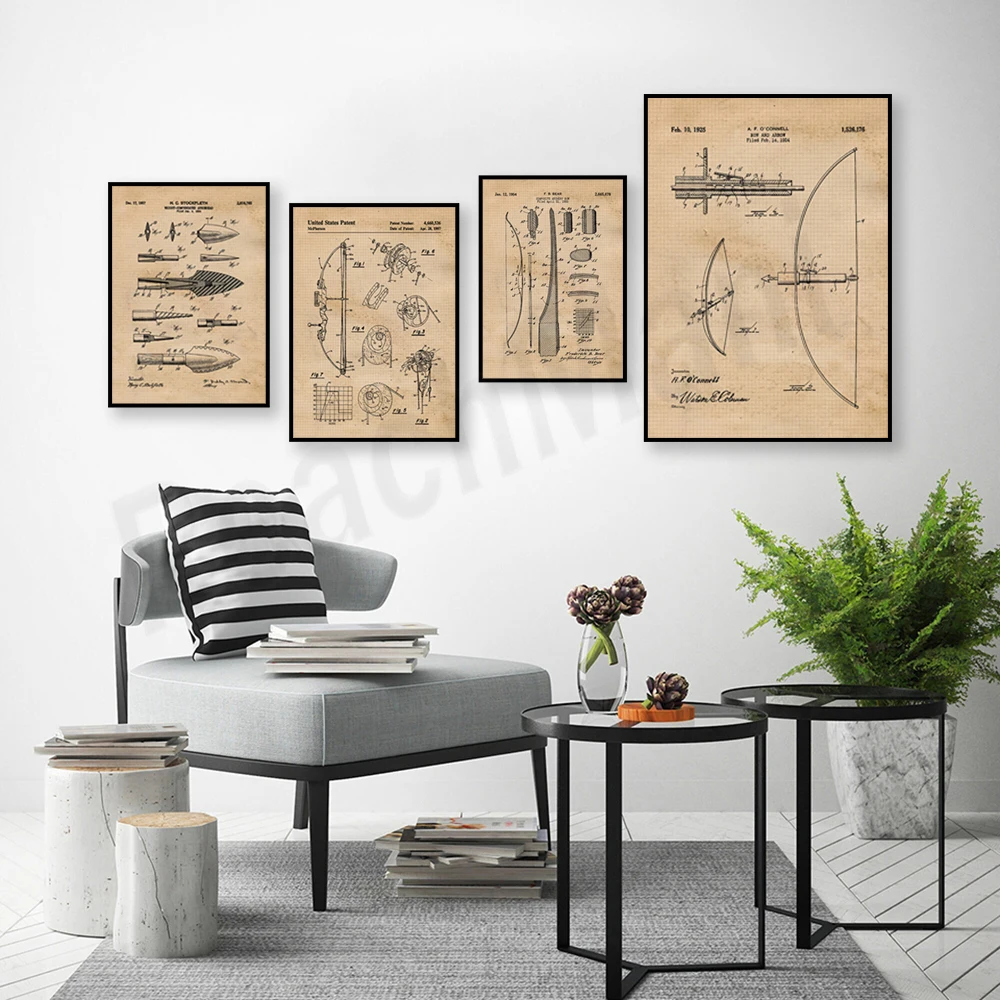 弓と矢のプリントが施されたヴィンテージのポスター,狩猟の装飾 - Outdoor Hunting Paintings のレビューと価格