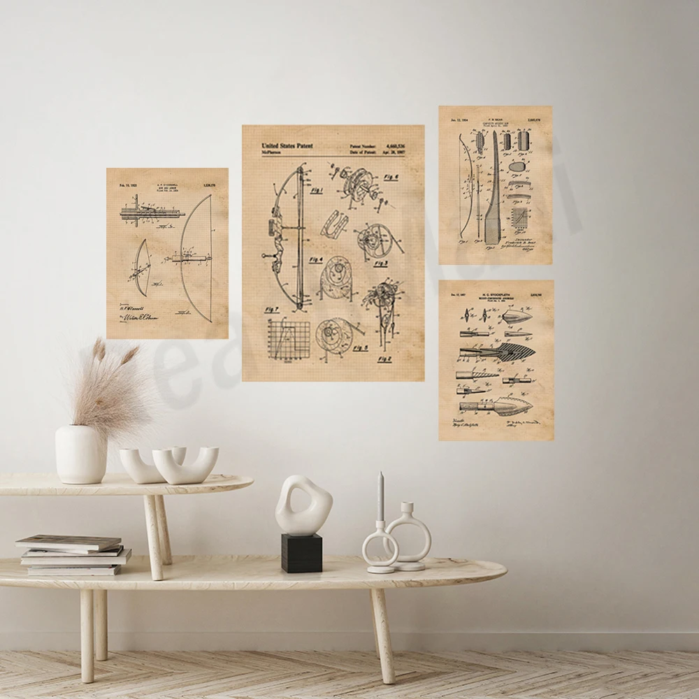 弓と矢のプリントが施されたヴィンテージのポスター,狩猟の装飾 - Outdoor Hunting Paintings のレビューと価格