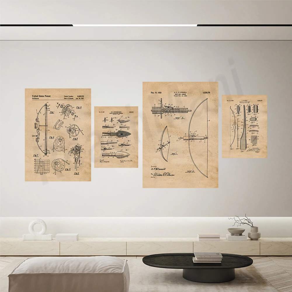 弓と矢のプリントが施されたヴィンテージのポスター,狩猟の装飾 - Outdoor Hunting Paintings のレビューと価格