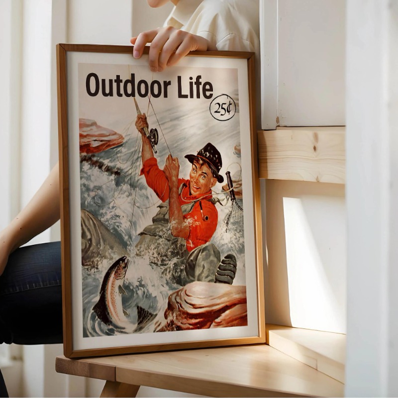 ヴィンテージフライフィッシングキャンバスプリントレトロトラベ - Outdoor Hunting Paintings のレビューと価格