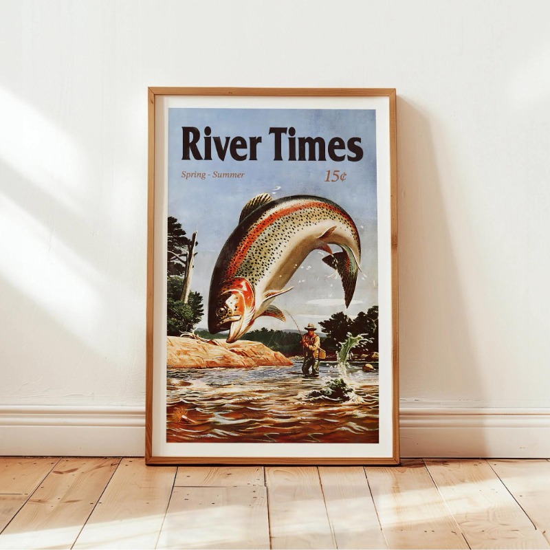 ヴィンテージフライフィッシングキャンバスプリントレトロトラベ - Outdoor Hunting Paintings のレビューと価格