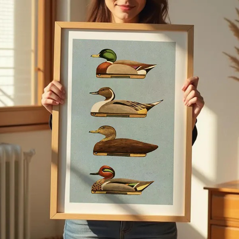 レトロなアヒルプリントアウトドアアートアヒルデコイポスターア - Outdoor Hunting Paintings のレビューと価格