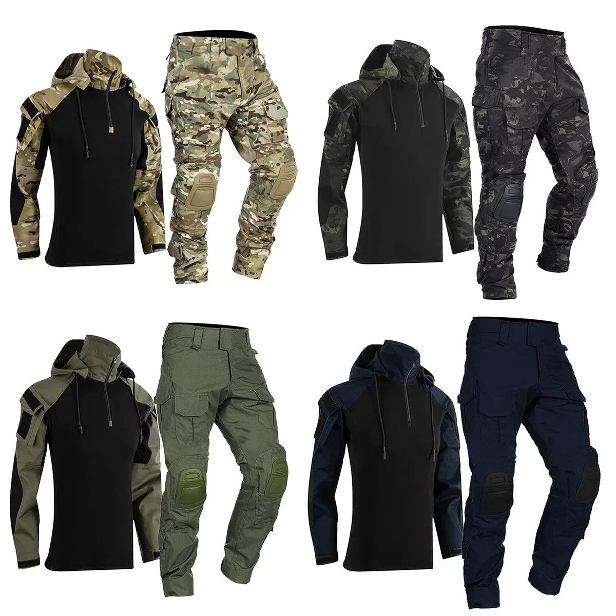 男性の戦術的な制服軍事屋外迷彩戦闘スーツシャツパーカーセット - Outdoor Hunting Hoodie のレビューと価格